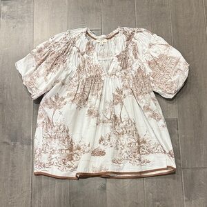 Umgee White and Brown Toile Blouse
